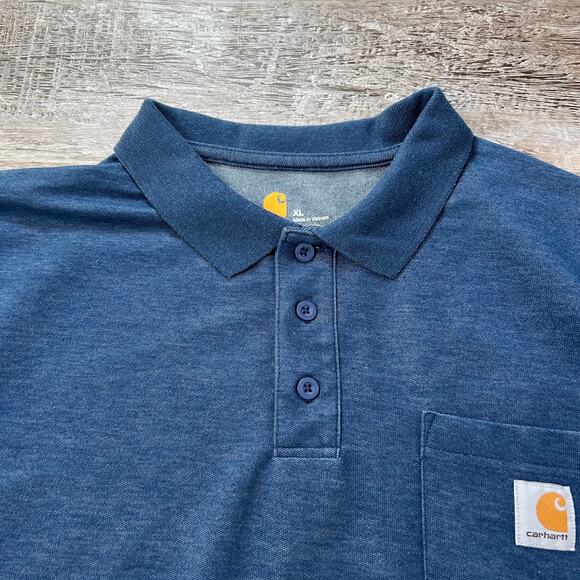 Carhartt Men’s Polo Shirt XL Heather Navy Original Fit Work Pocket Tee - Picture 2 of 7